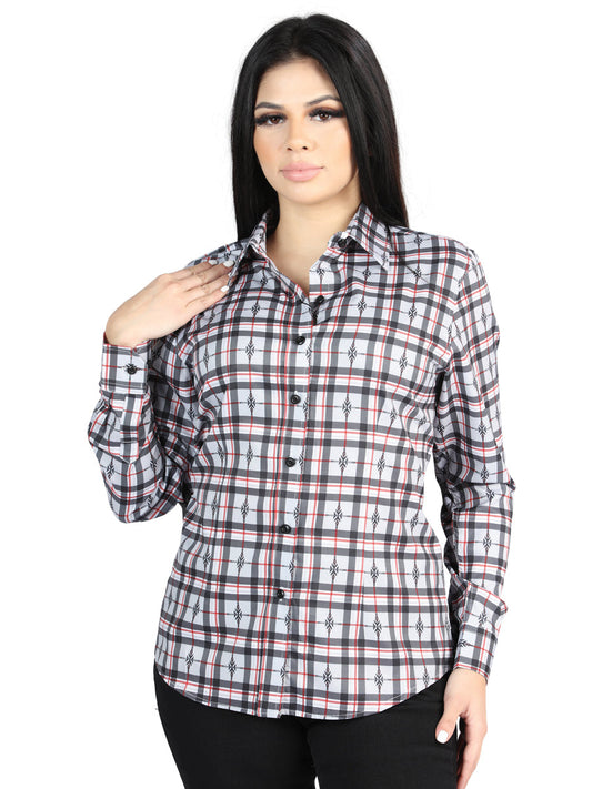 Camisa Vaquera de Mujer El Señor de los Cielos Manga Larga Casual en 97% Poliéster 3% Spandex Color Negro/Blanco 44720