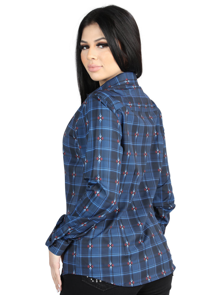 Camisa Vaquera de Mujer El Señor de los Cielos Manga Larga Casual en 97% Poliéster 3% Spandex Color Negro/Azul 44721