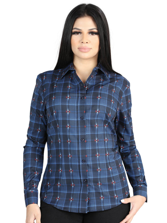 Camisa Vaquera de Mujer El Señor de los Cielos Manga Larga Casual en 97% Poliéster 3% Spandex Color Negro/Azul 44721