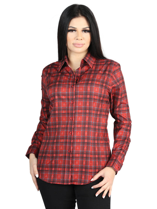Camisa Vaquera de Mujer El Señor de los Cielos Manga Larga Casual en 97% Poliéster 3% Spandex Color Rojo 44722