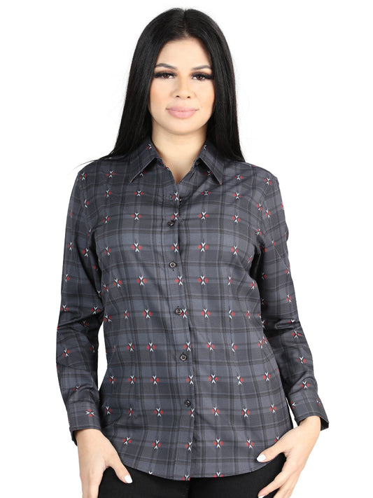 Camisa Vaquera de Mujer El Señor de los Cielos Manga Larga Casual en 97% Poliéster 3% Spandex Color Gris/Café 44725