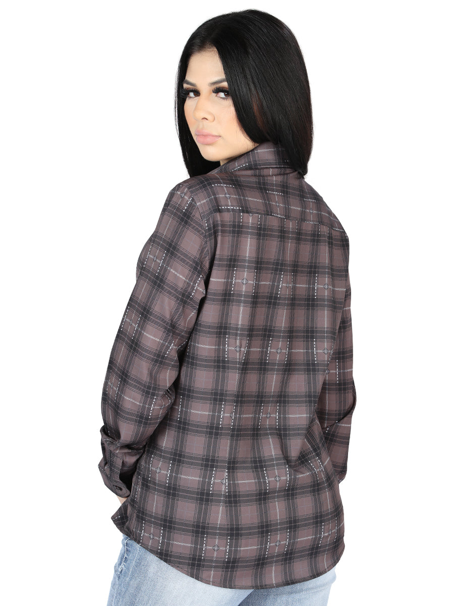 Camisa Vaquera de Mujer El Señor de los Cielos Moka/olive Manga Larga Casual en 97% Poliéster 3% Spandex 44729