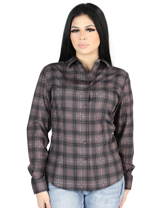 Camisa Vaquera de Mujer El Señor de los Cielos Moka/olive Manga Larga Casual en 97% Poliéster 3% Spandex 44729