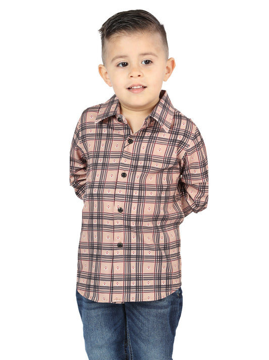Camisa Vaquera de Niño El Señor de los Cielos Manga Larga Casual en 97% Poliéster 3% Spandex Color Beige/Negro 44731