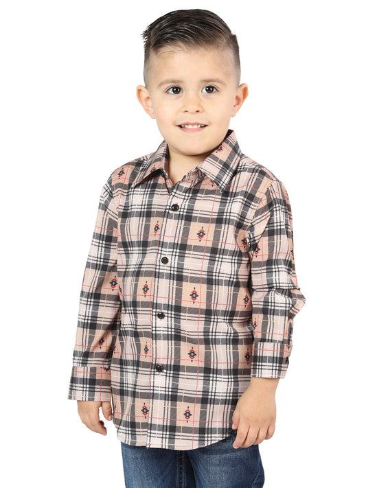 Camisa Vaquera de Niño El Señor de los Cielos Manga Larga Casual en 97% Poliéster 3% Spandex Color Beige/Negro 44732