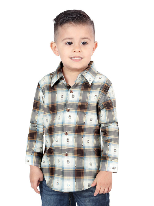 Camisa Vaquera de Niño El Señor de los Cielos Manga Larga Casual en 97% Poliéster 3% Spandex Color Café 44734