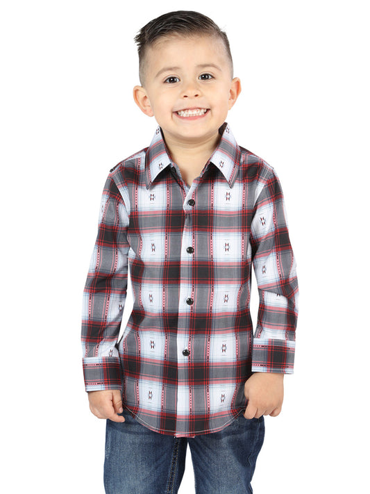 Camisa Vaquera de Niño El Señor de los Cielos Manga Larga Casual en 97% Poliéster 3% Spandex Color Negro/Rojo 44735