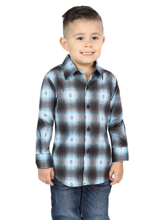 Camisa Vaquera de Niño El Señor de los Cielos Wh2307-12 Manga Larga en 97% Poliéster 3% Spandex Color Negro/Beige 44736