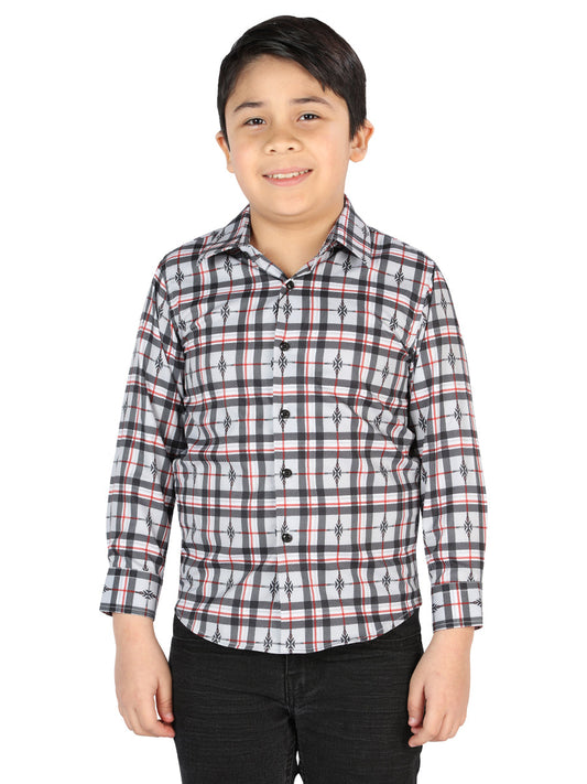 Camisa Vaquera de Niño El Señor de los Cielos Manga Larga Casual en 97% Poliéster 3% Spandex Color Negro/Blanco 44737