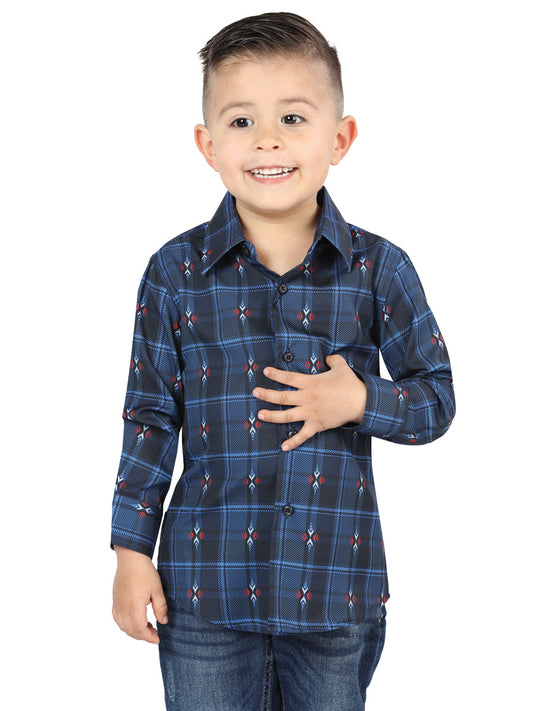 Camisa Vaquera de Niño El Señor de los Cielos Manga Larga Casual en 97% Algodón 3% Spandex Color Negro/Azul 44738
