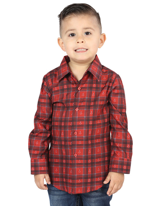 Camisa Vaquera de Niño El Señor de los Cielos Manga Larga Casual en 97% Algodón 3% Spandex Color Rojo 44739