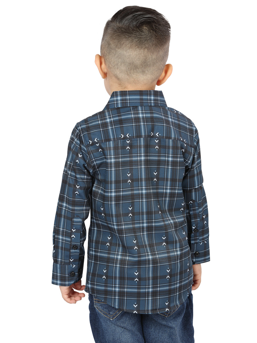 Camisa Vaquera de Niño El Señor de los Cielos Manga Larga Casual en 97% Algodón 3% Spandex Color Gris/Blanco 44740