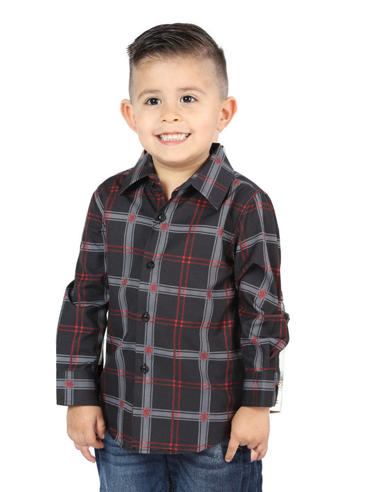 Camisa Vaquera de Niño El Señor de los Cielos Manga Larga Casual en 97% Algodón 3% Spandex Color Negro/Gris 44743