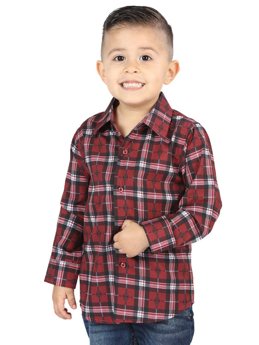Camisa Vaquera de Niño El Señor de los Cielos Manga Larga Casual en 97% Algodón 3% Spandex Color Rojo 44744