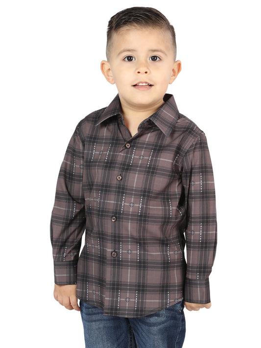 Camisa Vaquera de Niño El Señor de los Cielos Moka/olive Manga Larga Casual en 97% Algodón 3% Spandex 44746