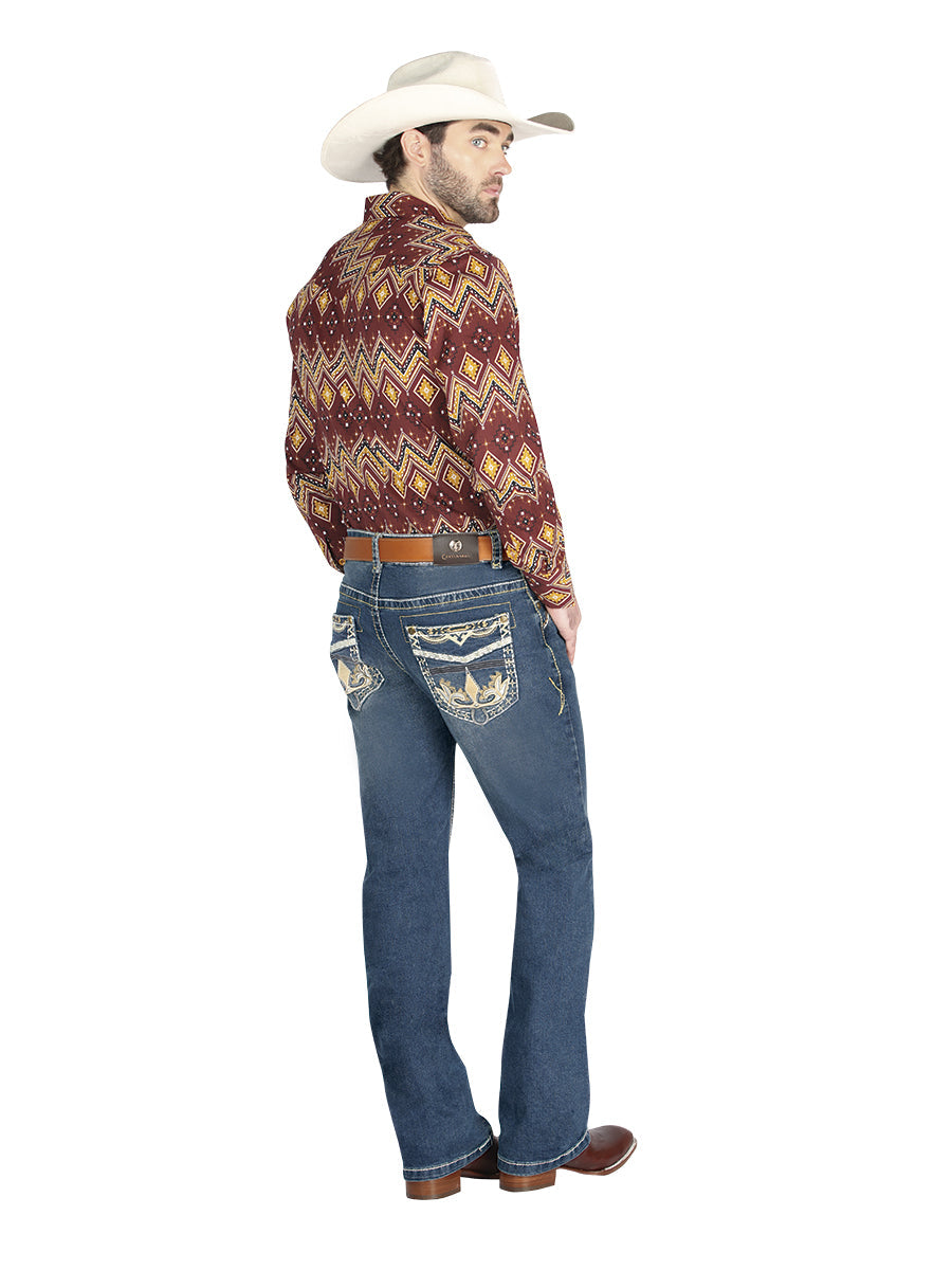 Pantalón de Mezclilla de Hombre Centenario ZD-1008 en Mezclilla Color Azul 44841