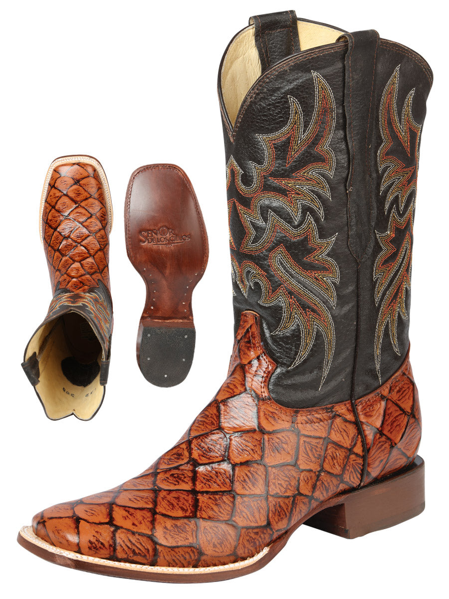 Bota Vaquera de Hombre El Señor de los Cielos en Piel Color Cognac 44933