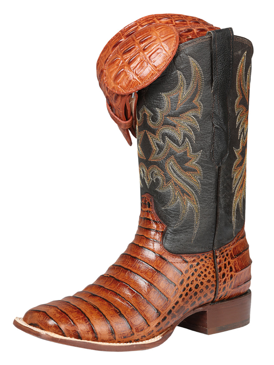 Bota Vaquera Rodeo Hombre El Señor de los Cielos Piel Bovino Grabado Cocodrilo Cognac - Modelo 44939