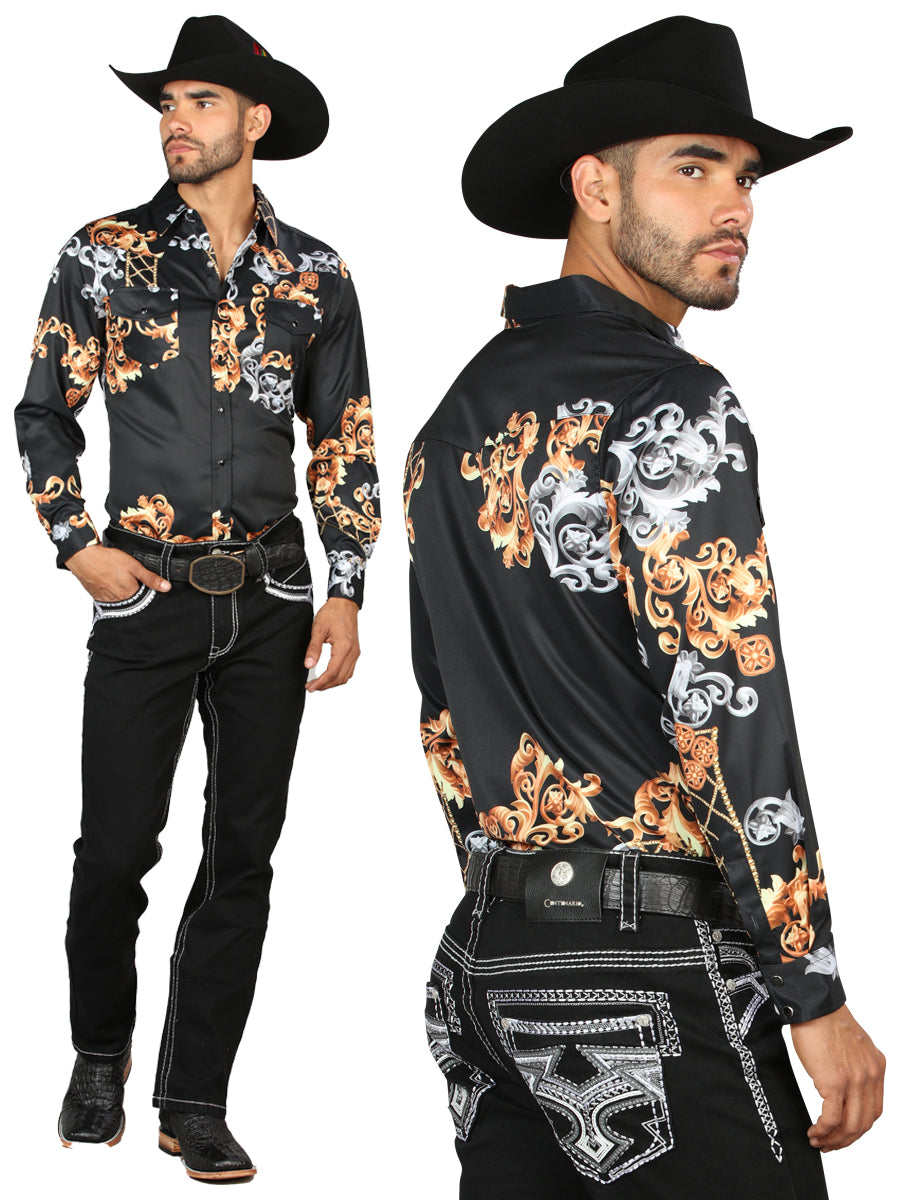 Centenario Caballero Negro Mezclilla con Blanco/gris Bordado Details 45310