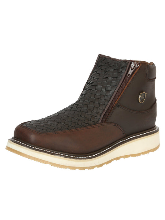 Sefeni Caballero Double Zipper Zapato Loco Piel - Choco El General Trabajo en Piel Crazy Color Chocolate 45395