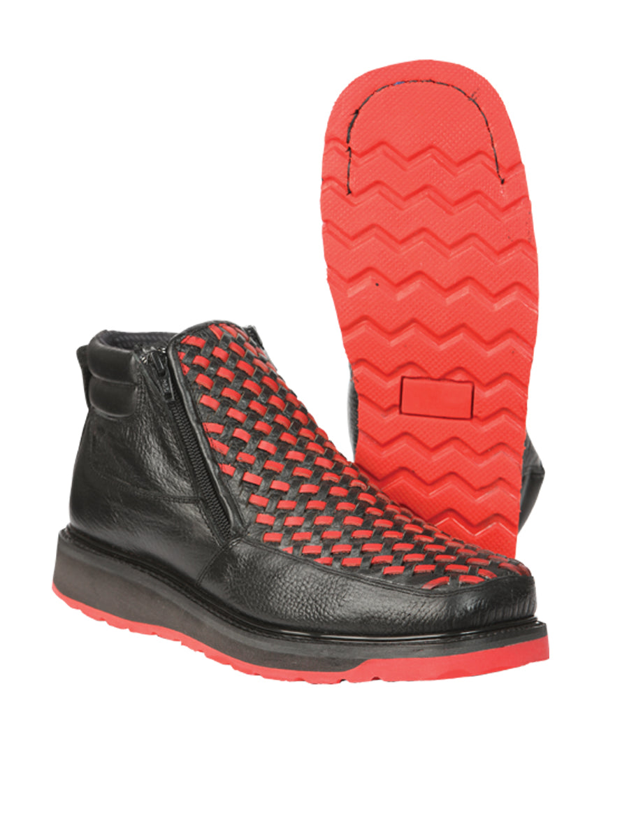 Botín Vaquero de Hombre El General Tobillo Trabajo en Piel Color Negro/Rojo 45402