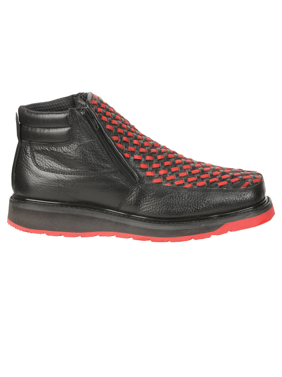 Botín Vaquero de Hombre El General Tobillo Trabajo en Piel Color Negro/Rojo 45402