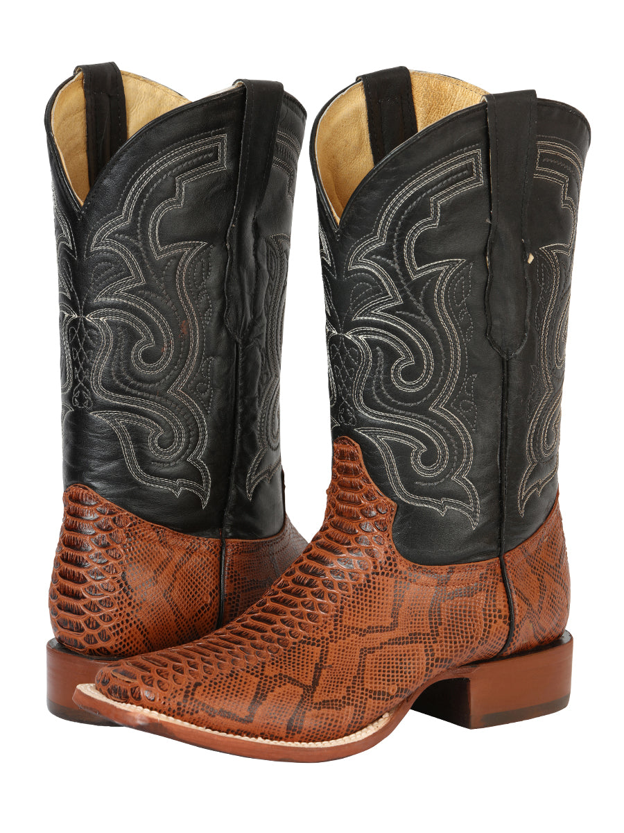 Bota Vaquera Rodeo Hombre El General Piel Bovino Grabado Pitón Cognac - Modelo 45435