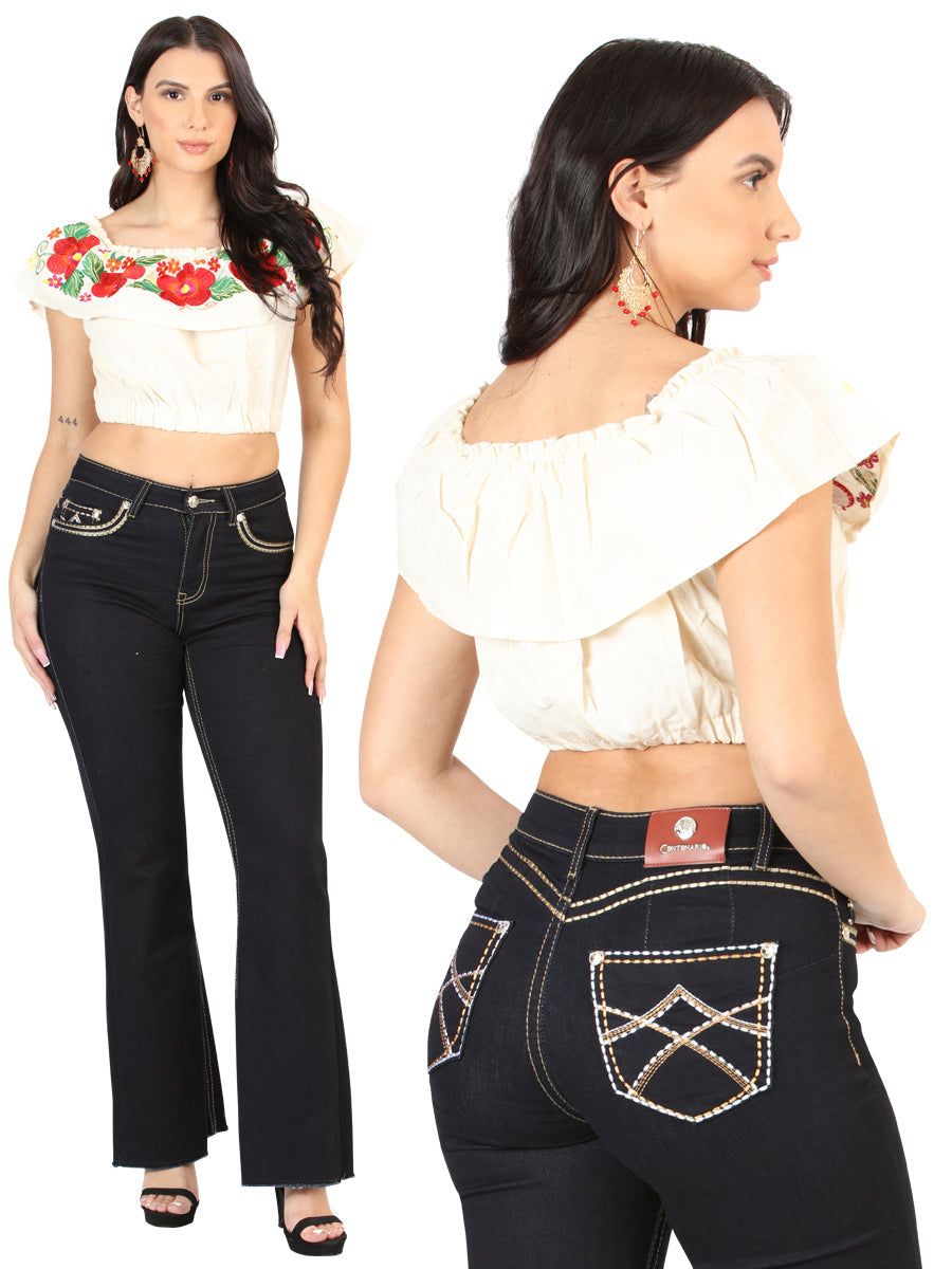 Centenario Dama Mediano Azul Bootcut Mezclilla Pantalón de Mezclilla 45544