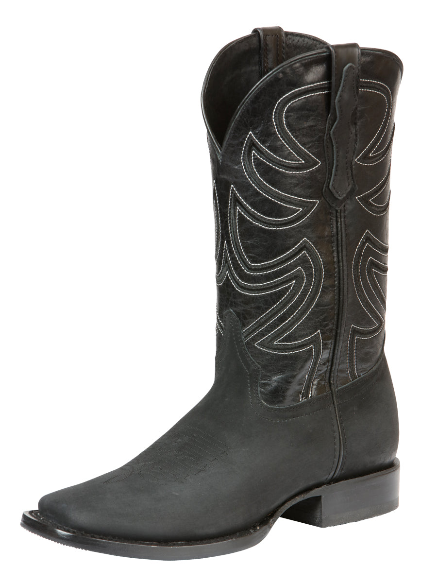 Bota Vaquera Rodeo El General Piel Nobuk para Hombre - Negro - Modelo 45567