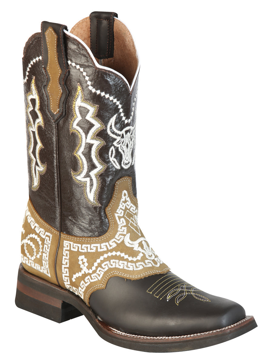 Bota Vaquera de Hombre El General Bordada Rodeo en Piel Crazy Color Chocolate 51110