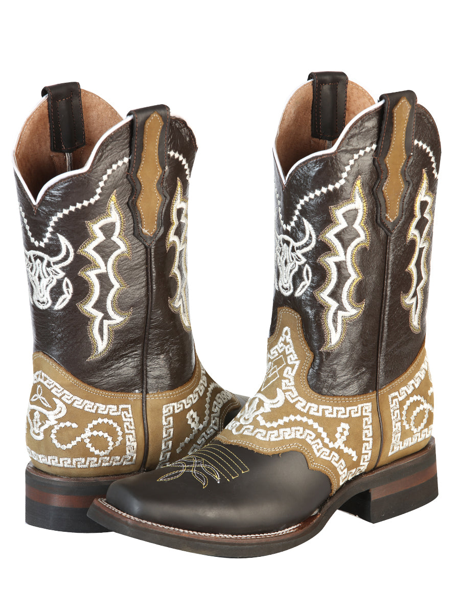 Bota Vaquera de Hombre El General Bordada Rodeo en Piel Crazy Color Chocolate 51110