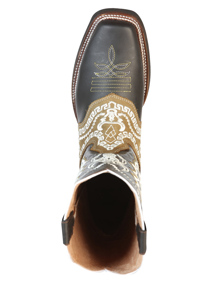 Bota Vaquera de Hombre El General Bordada Rodeo en Piel Crazy Color Chocolate 51110
