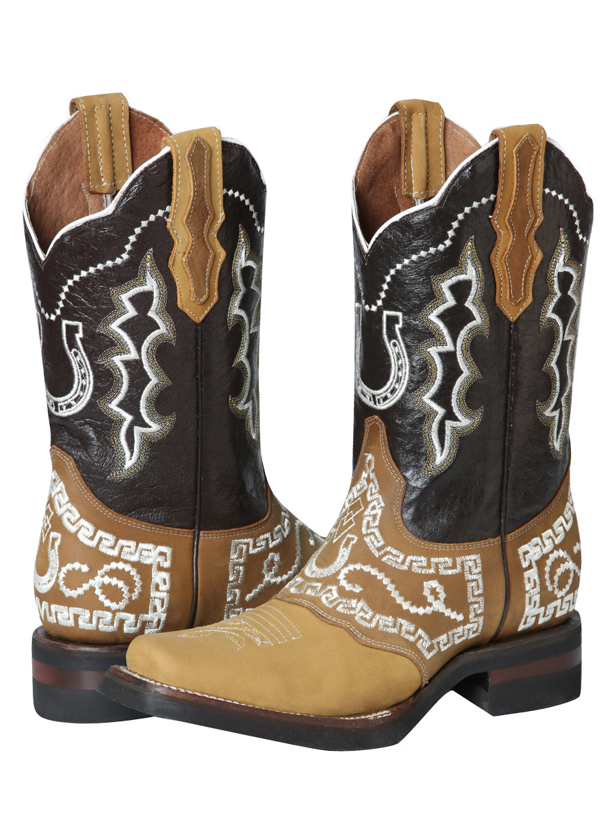 Bota Vaquera Rodeo Hombre El General Piel Olio Nobuck Bovino Miel - Modelo 51111
