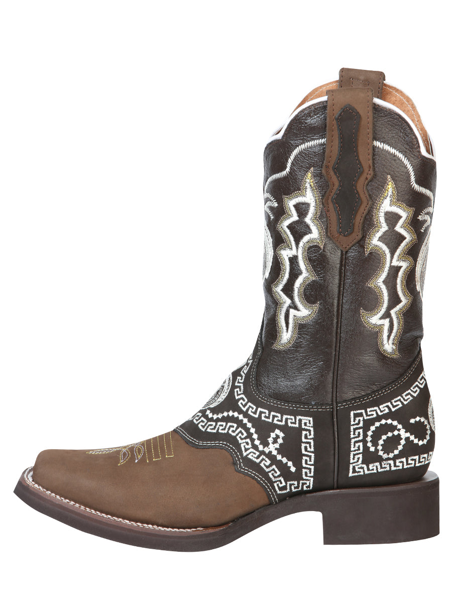 Bota Vaquera de Hombre El General Bordada Rodeo en Piel Nobuck Color Camel 51117