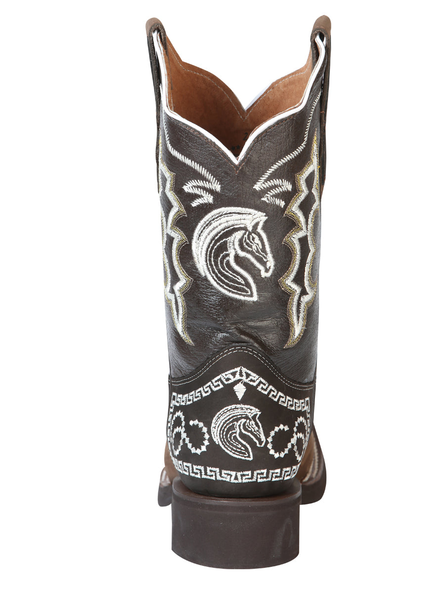 Bota Vaquera de Hombre El General Bordada Rodeo en Piel Nobuck Color Camel 51117