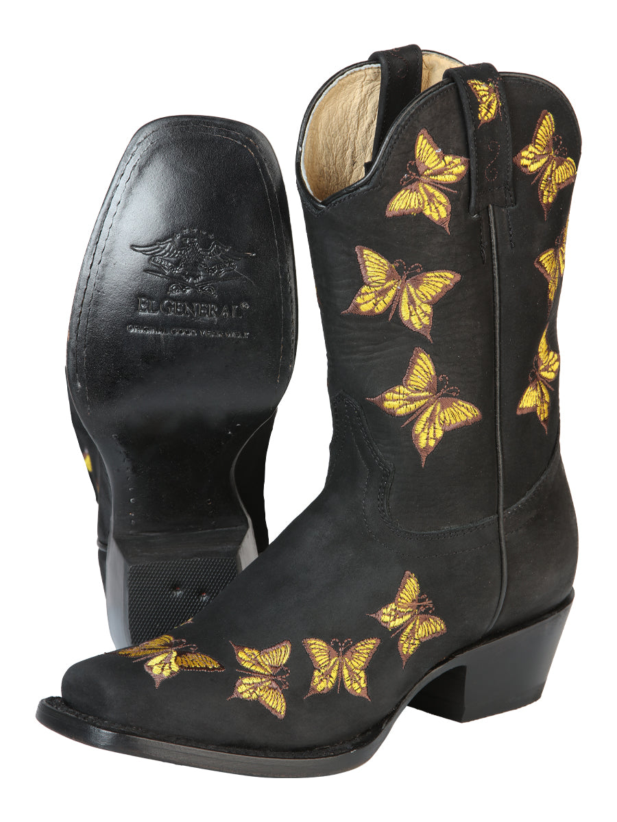 Bota Vaquera de Mujer El General Rodeo en Piel Nobuck Color Negro 51220