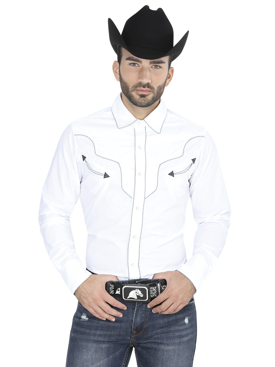 Camisa Vaquera de Hombre El Señor de los Cielos SC18-10 Bordada Casual en 65% Poliéster 35% Algodón Color Blanco 123917