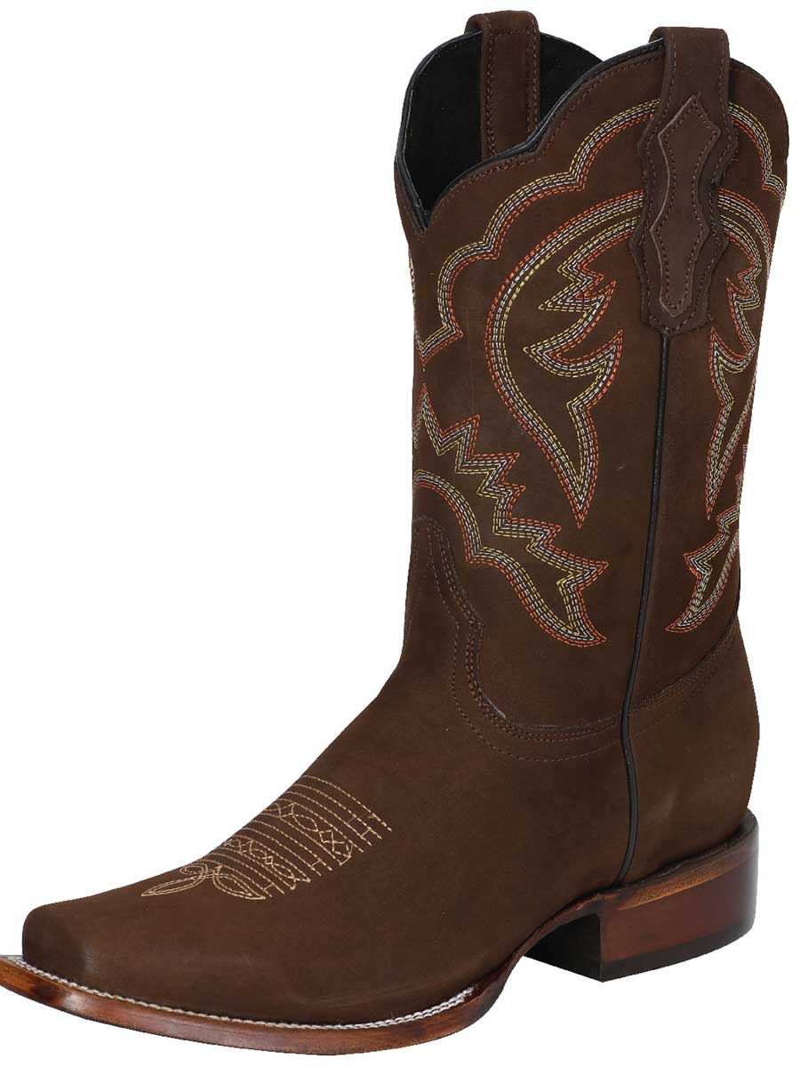 Bota Vaquera Rodeo Hombre El Señor de los Cielos Piel Nobuck Bovino Canela - Modelo 124065
