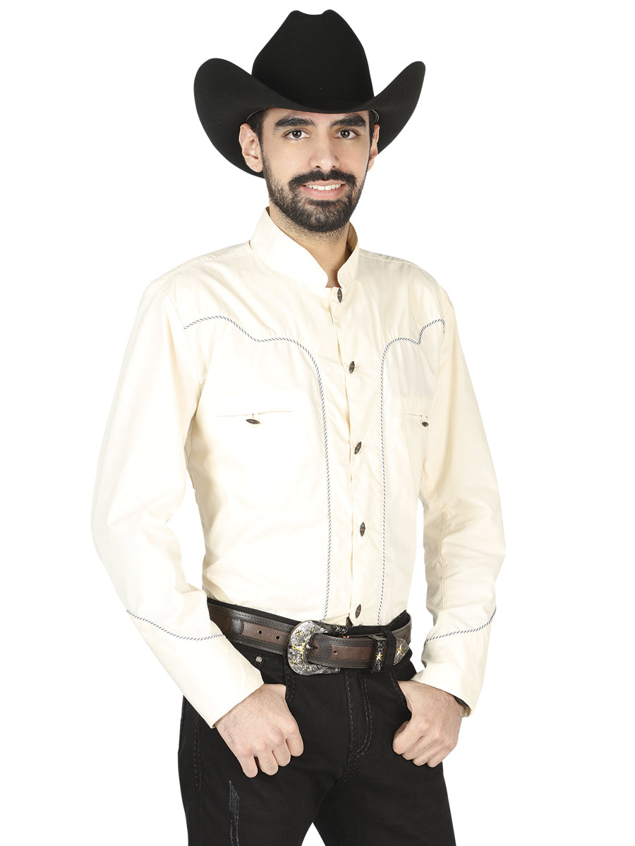 Camisa Vaquera de Hombre El Señor de los Cielos DPCH04 Bordada Charro en 65% Poliéster 35% Algodón Color Beige 125390