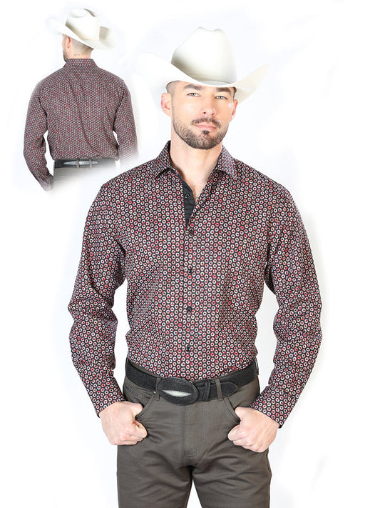 Camisa Vaquera de Hombre Centenario Manga Larga Casual en 95% Poliéster 5% Spandex Color Negro/Rojo 126270