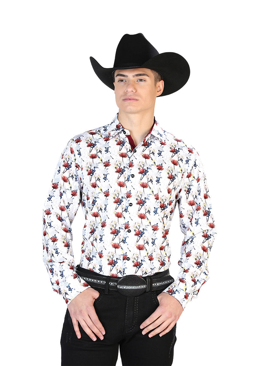 Camisa Vaquera de Hombre Centenario Manga Larga Casual en 95% Poliéster 5% Spandex Color Blanco 126271