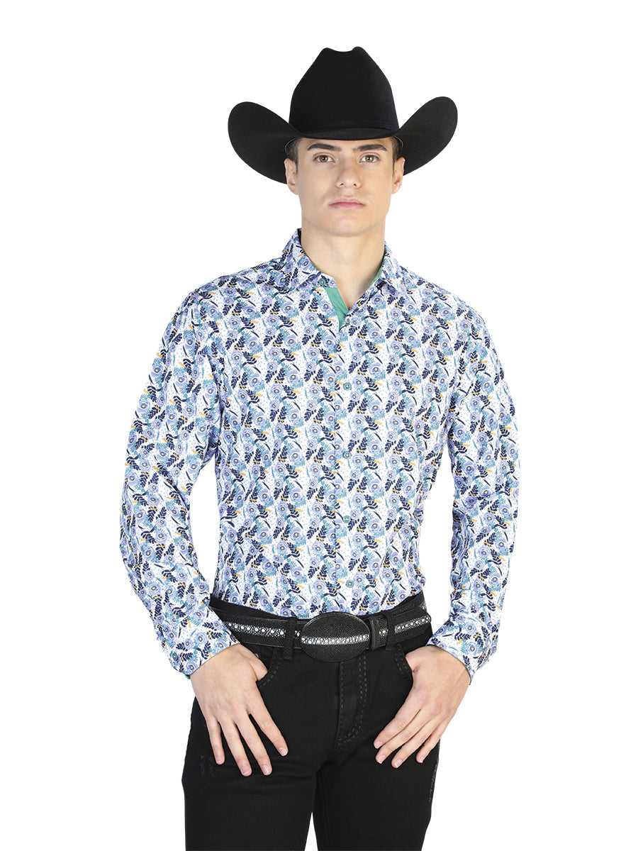 Camisa Vaquera de Hombre Centenario Manga Larga Casual en 95% Poliéster 5% Spandex Color Blanco 126274