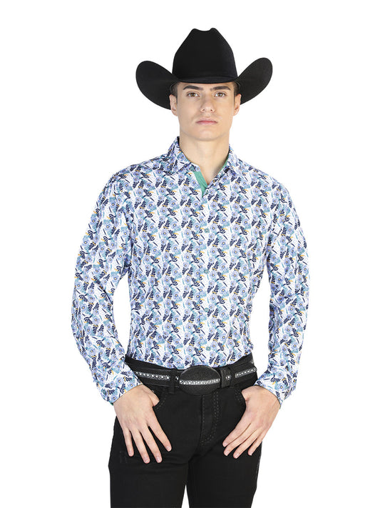 Camisa Vaquera de Hombre Centenario Manga Larga Casual en 95% Poliéster 5% Spandex Color Blanco 126274