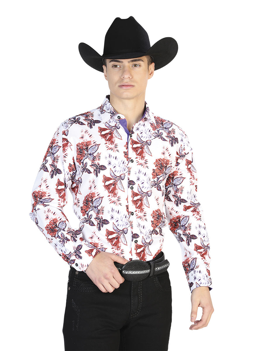 Camisa Vaquera de Hombre Centenario Manga Larga Casual en 95% Poliéster 5% Spandex Color Blanco 126275