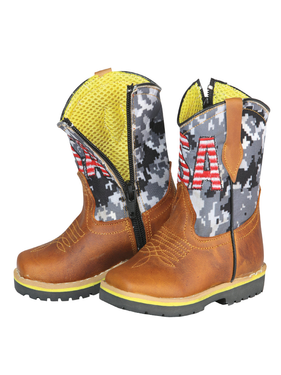 Bota Vaquera Rodeo El General Piel Crazy para Niño - Miel - Modelo 126573