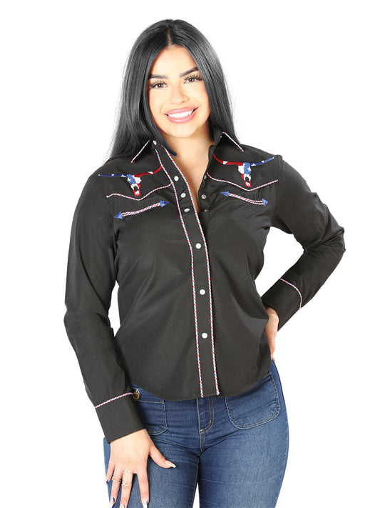 Camisa Vaquera de Mujer El Señor de los Cielos Bordada en 65% Poliéster 35% Algodón Color Negro 126680