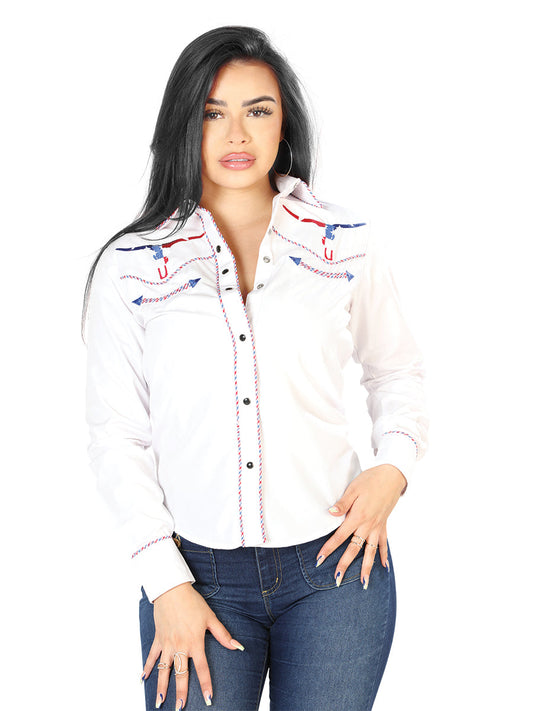 Camisa Vaquera de Mujer El Señor de los Cielos Bordada en 65% Poliéster 35% Algodón Color Blanco 126681