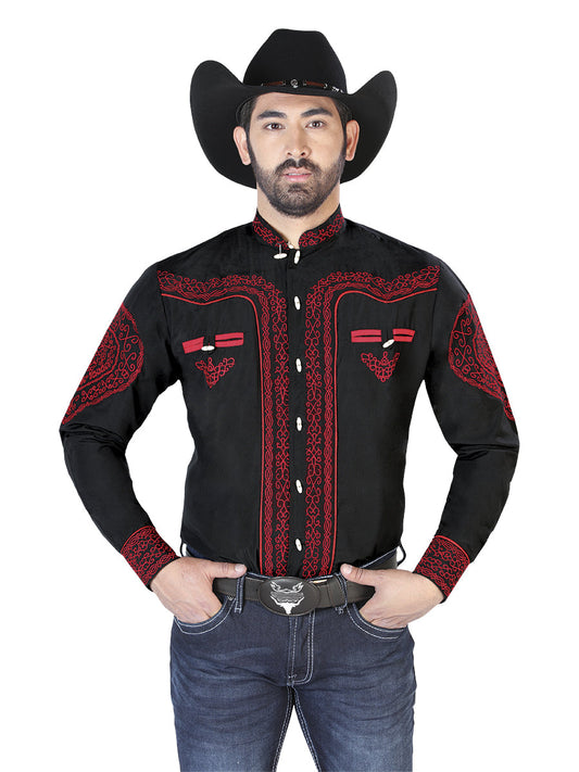 Camisa Vaquera de Hombre El Señor de los Cielos NO.9 Manga Larga Bordada en 65% Poliéster 35% Algodón Color Negro 126687