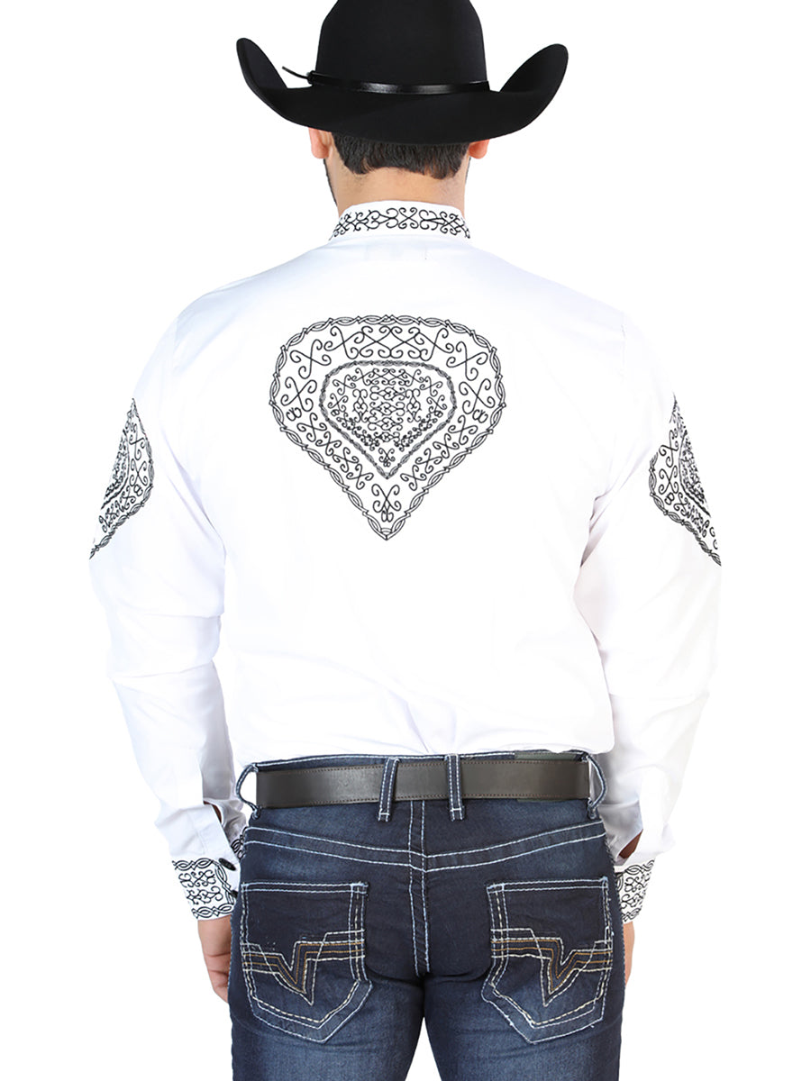 Camisa Vaquera de Hombre El Señor de los Cielos NO.9 Manga Larga Bordada en 65% Poliéster 35% Algodón Color Blanco 126688
