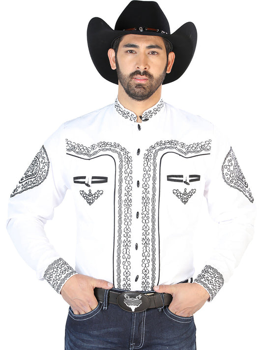 Camisa Vaquera de Hombre El Señor de los Cielos NO.9 Manga Larga Bordada en 65% Poliéster 35% Algodón Color Blanco 126688